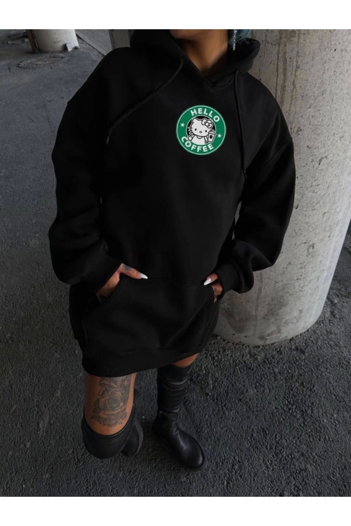 nedo7 Üç İplik Penye Uzun Kol Kapşonlu SweatShirt - Siyah