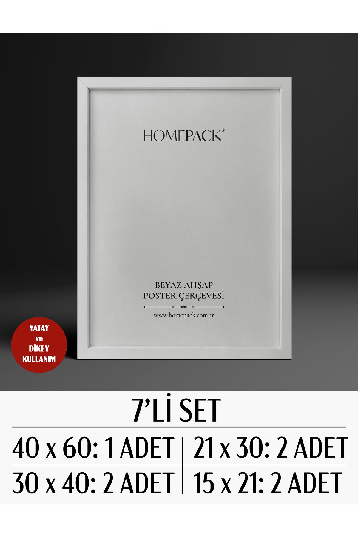 HOMEPACK BEYAZ AHŞAP 7 Parça Poster Çerçevesi, Önü Korumalı Boş Çerçeve YEDİLİ-SET-ÇERÇEVE-BEYAZ