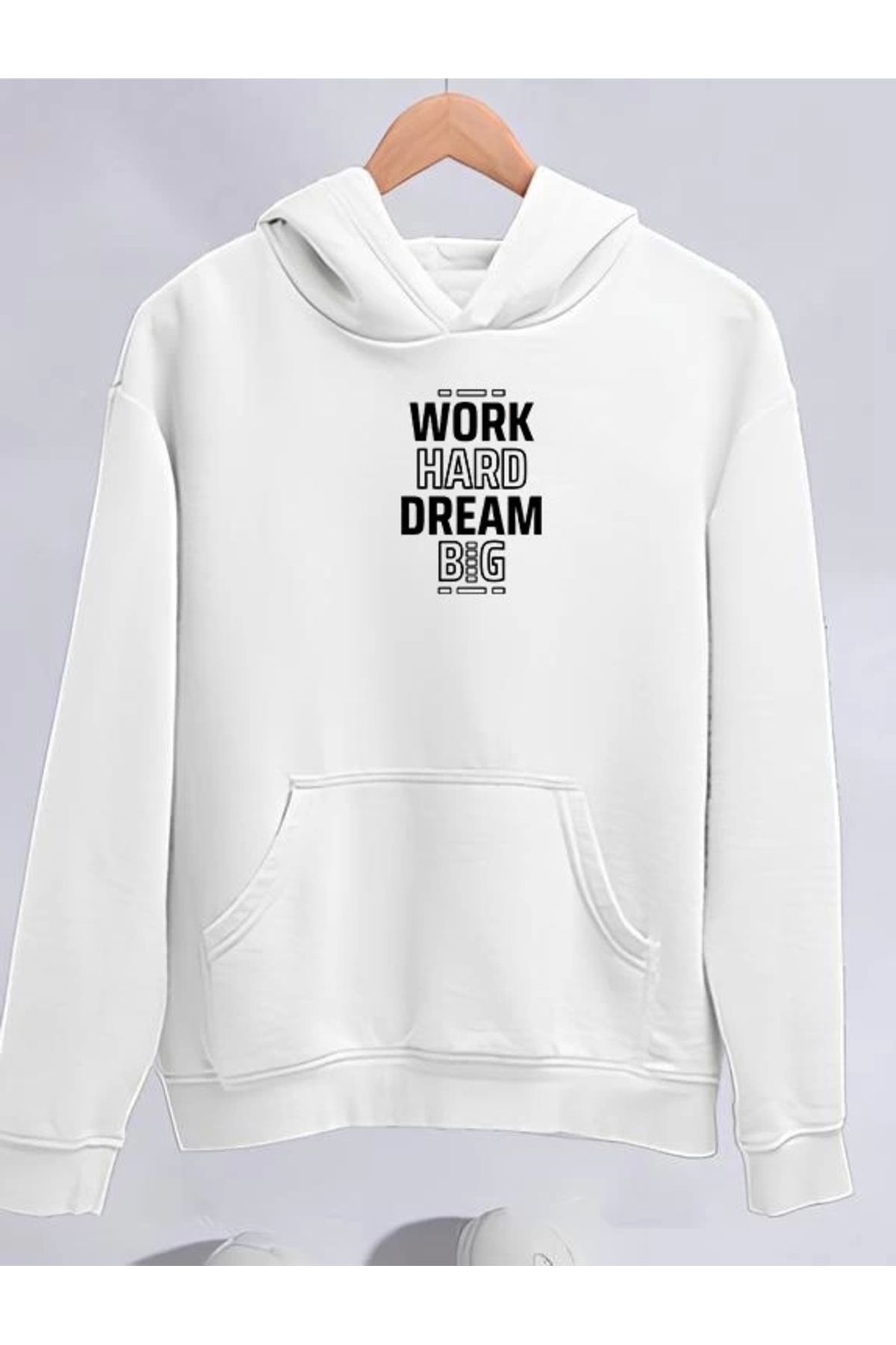 nedo7 Kışlık Üç İplik Kapşonlu SweatShirt - Beyaz