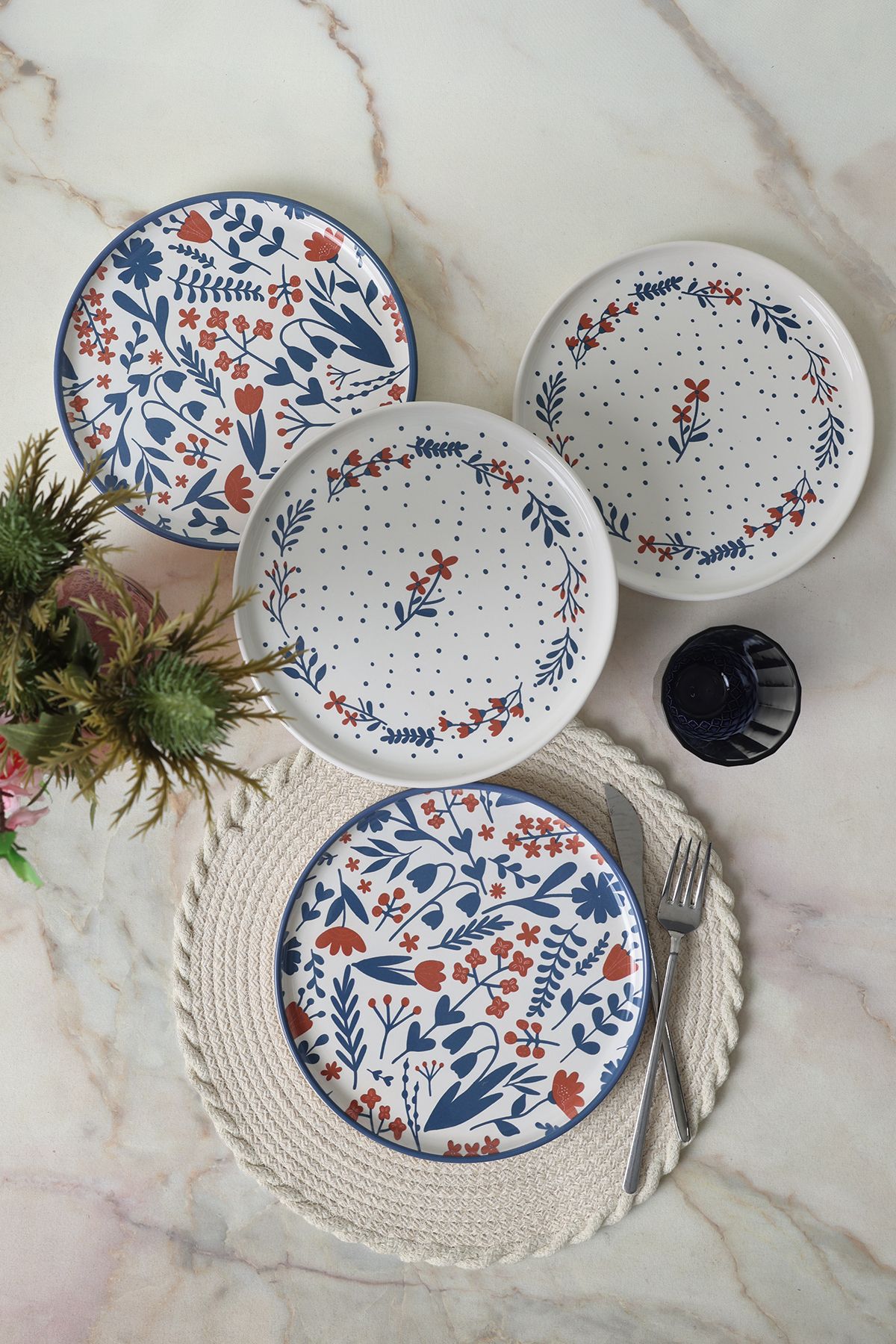 Keramika Dot & Bloom Nordic Pasta Tabağı 22 Cm 4 Adet 22963-64