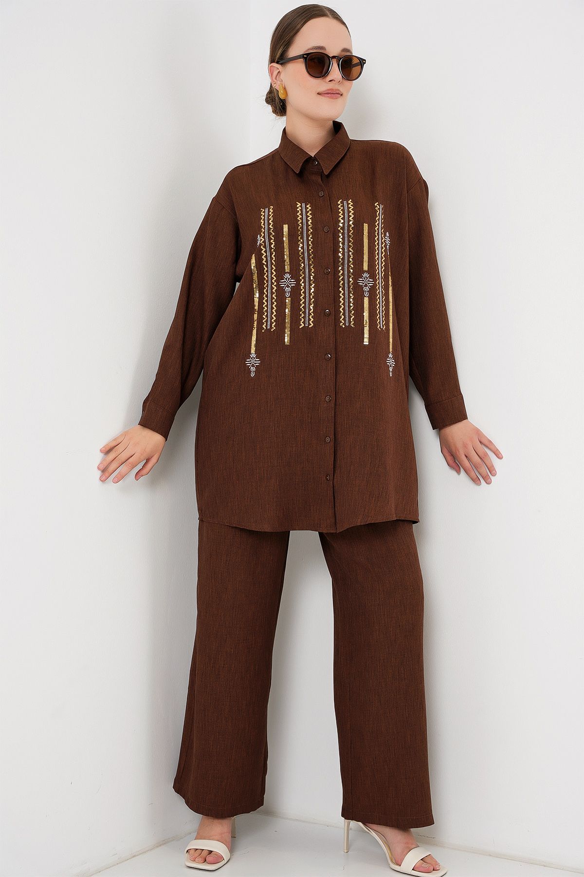 Bigdart-Patterned Tunic Trousers Double Suit 6720 - Brown 3