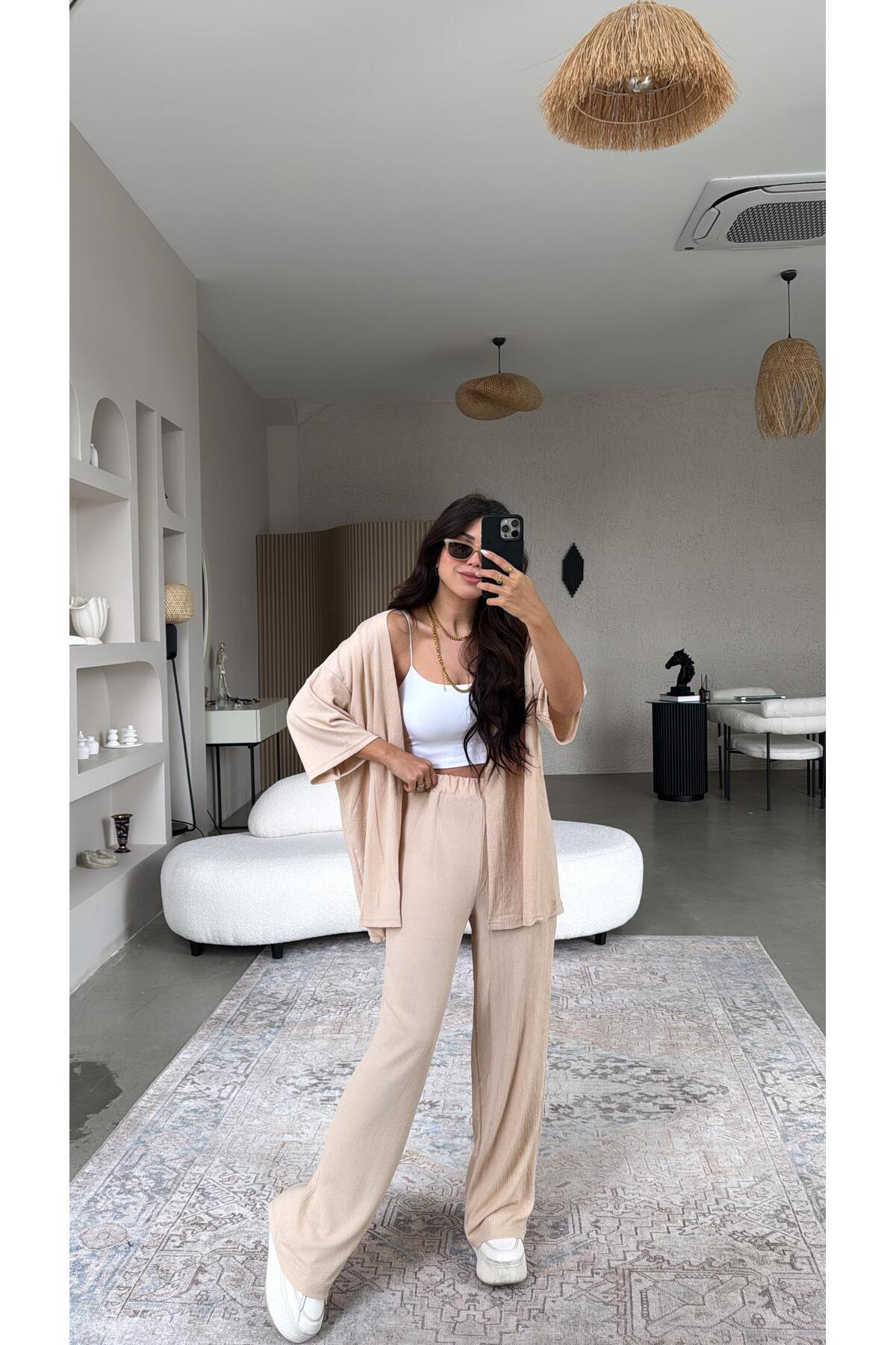 Buket Teke-Beige Plain Wrap Jacket Suit 2