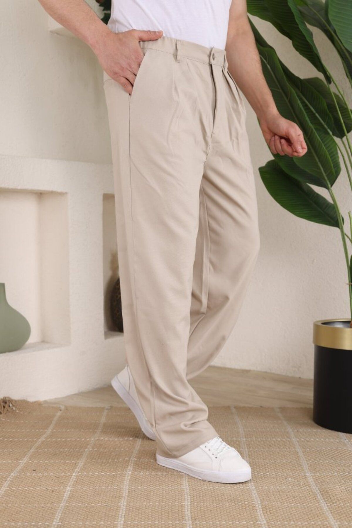 Viyamo Erkek Beli Lastikli Pileli Baggy Pantolon