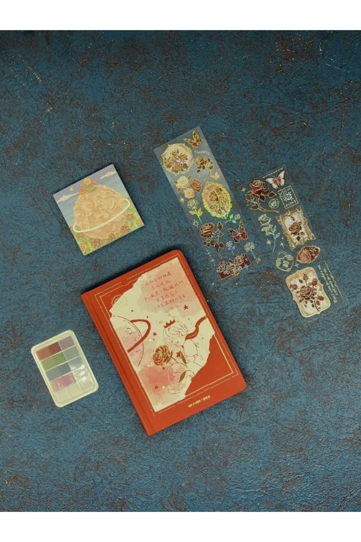 Kağıt Gemi Dükkan Özel Tasarım Küçük Prens 3 Parça (Defter+Post-it+İndeks) Bordo Set/ Index/ Post-it /Defter/ Yapışkan