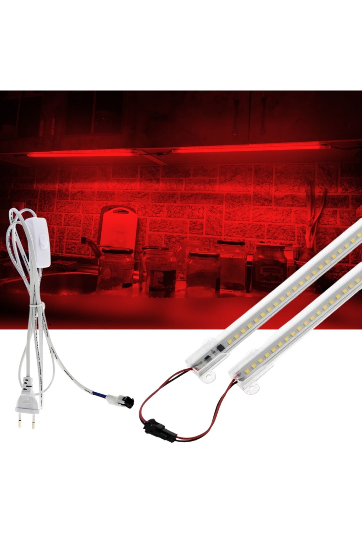 burul SB-6510 2 Adet 100 Cm 220v Şeffaf Çubuk Bar Led Kırmızı Işık ve Butonlu Fiş