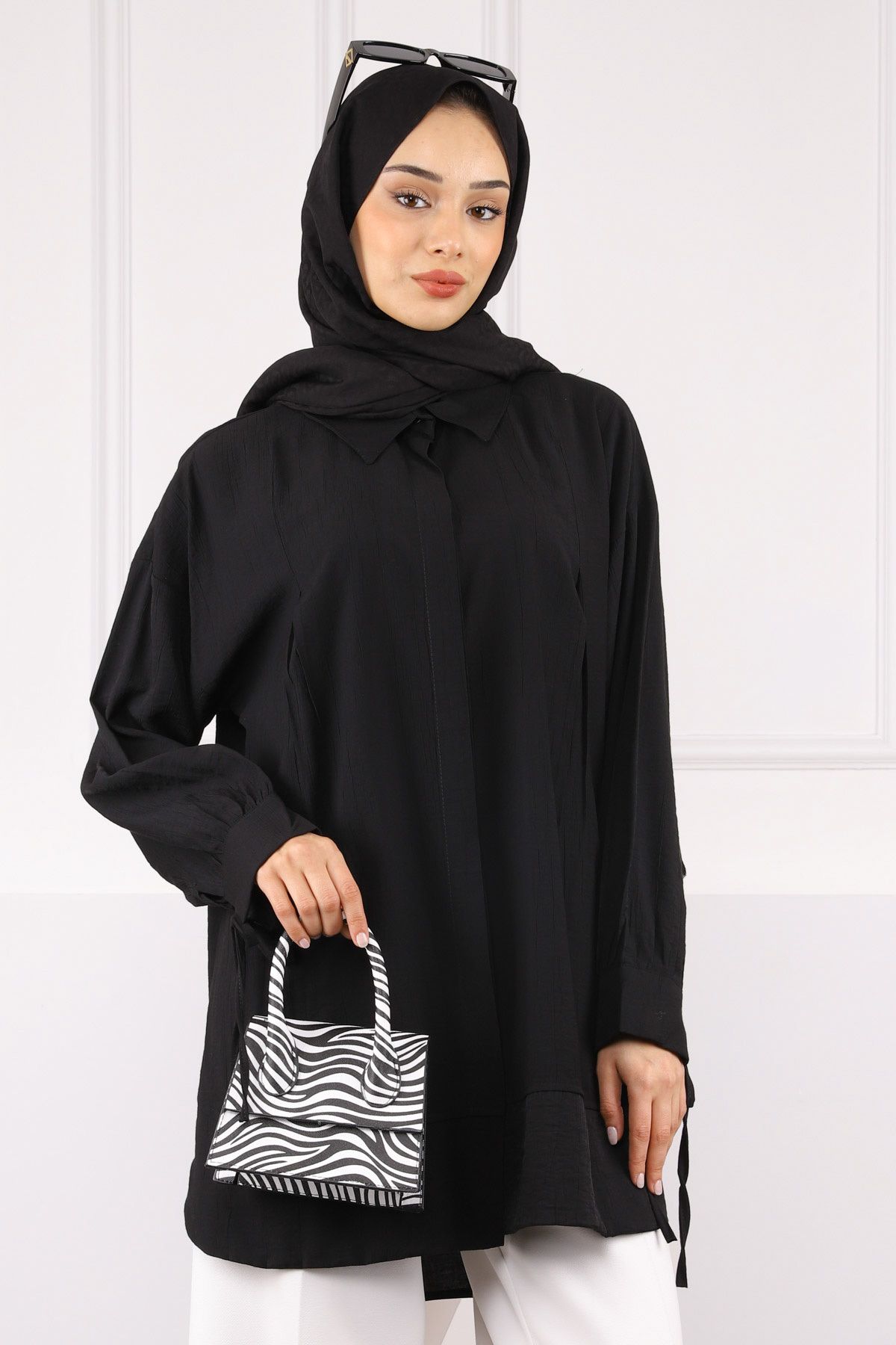 İmajButik Siyah Kol Bağlamalı Tunik