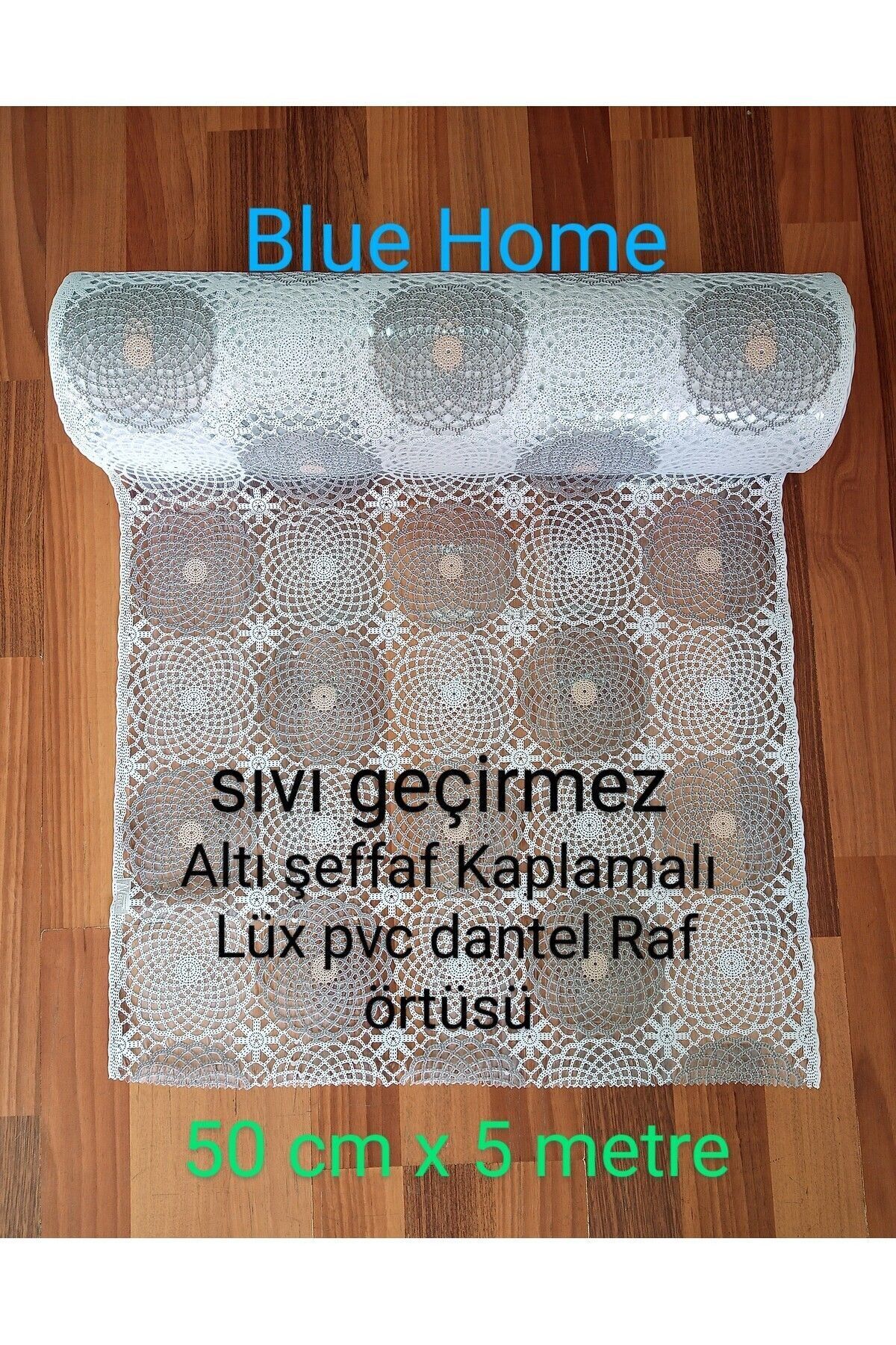 Blue Home Lüx Pvc Dantel Deliksiz Raf Çekmece Dolap Örtüsü Beyaz Gri Motifli - Ebat : 50 cm x 5 mt