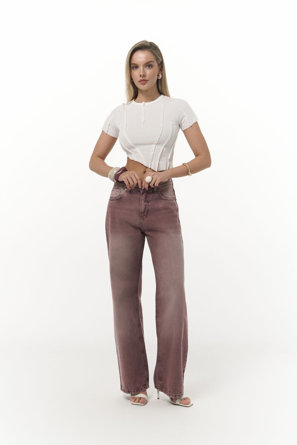 MAİ COLLECTİON Norris Asimetrik Ekru Crop