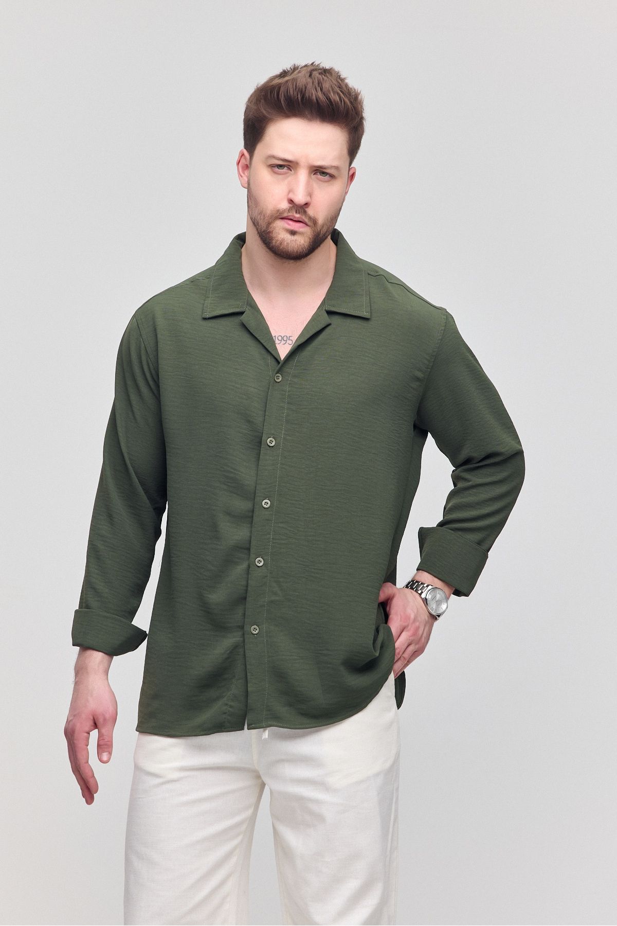 Gray Clothing Erkek Keten Aerobin Bol Kalıp Yazlık Oversize Salaş Gömlek