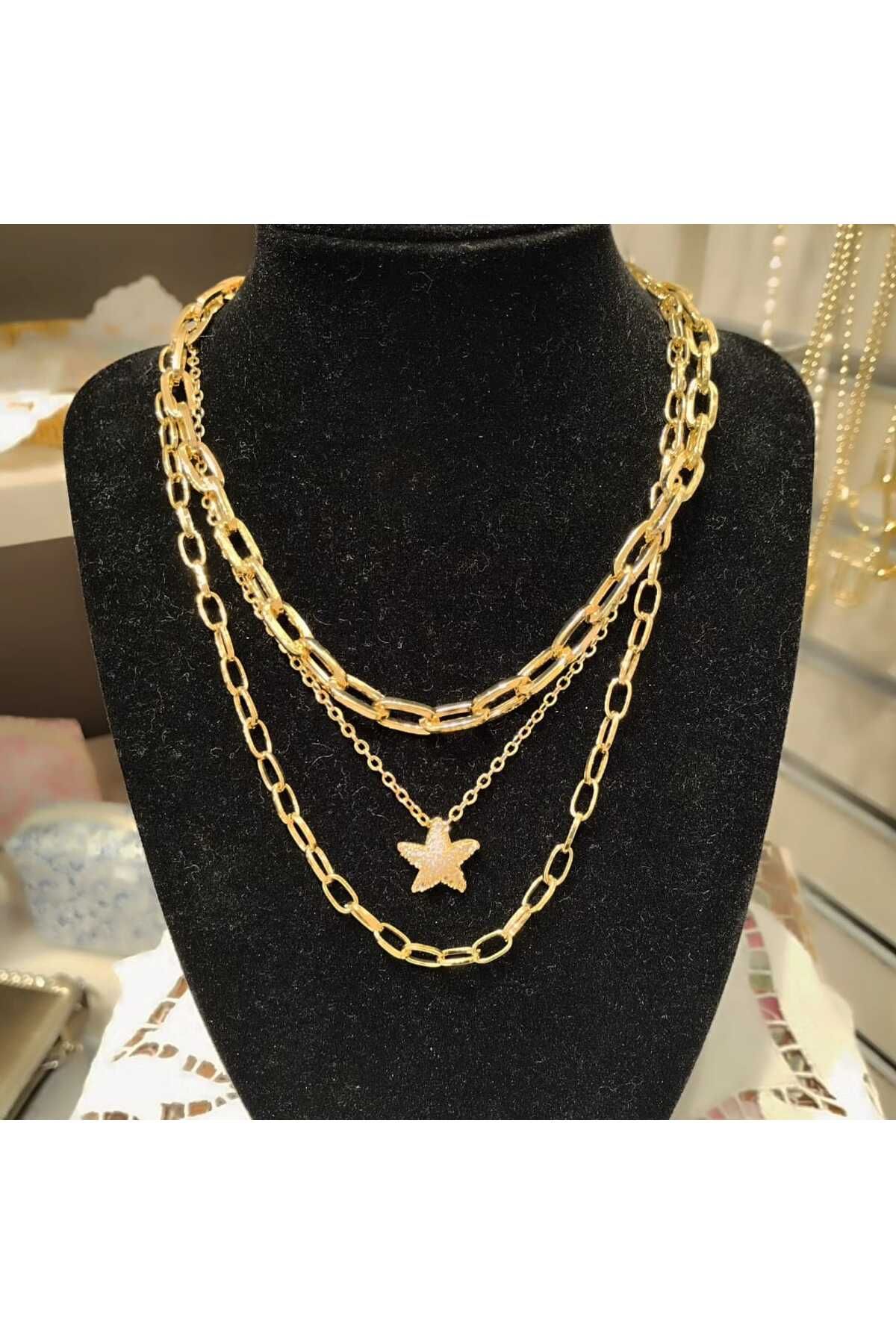 sinopvera ÇOKLU GOLD YILDIZ MODEL ATAÇ KOLYE