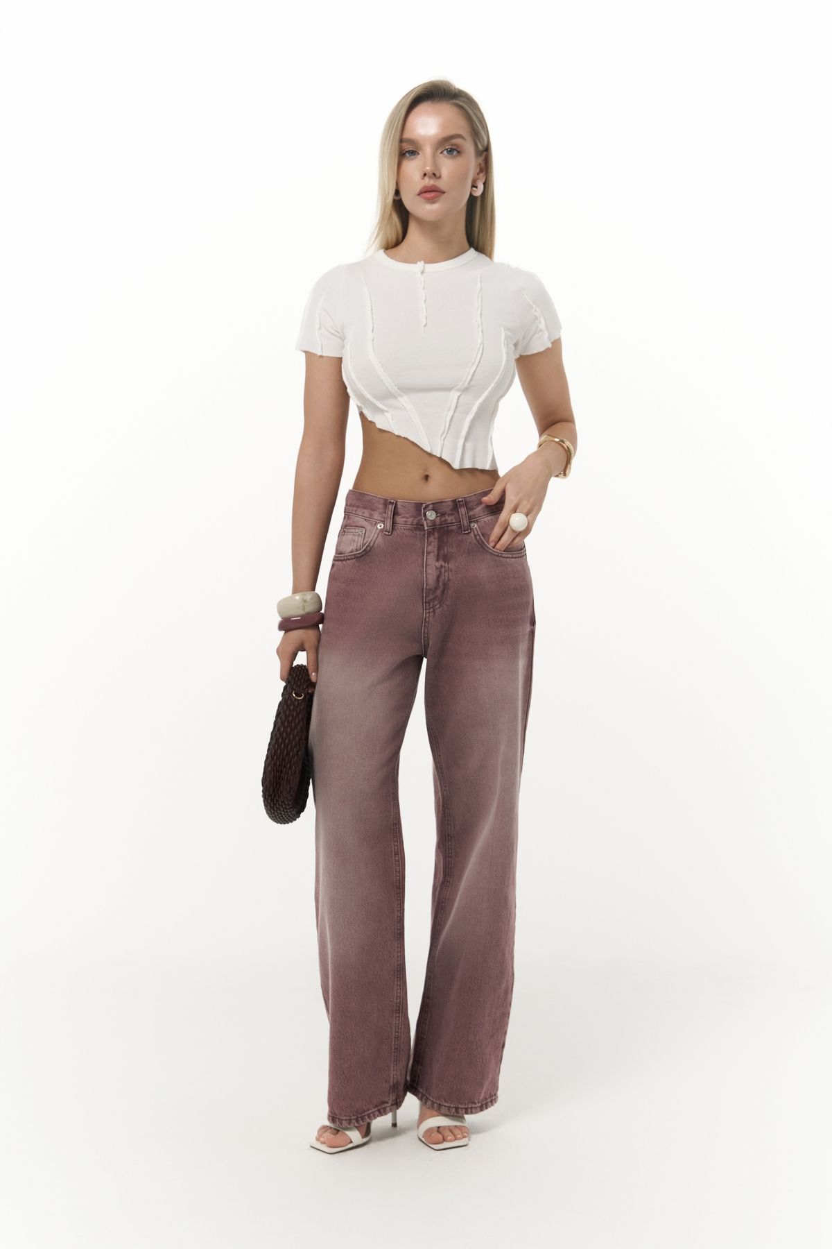 MAİ COLLECTİON Volme Yıkamalı Bordo Jean Pantolon