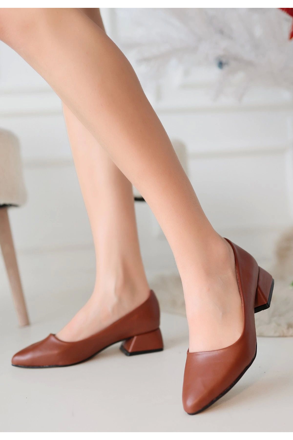 Shop58 Desniy Taba Cilt Topuklu Ayakkabı