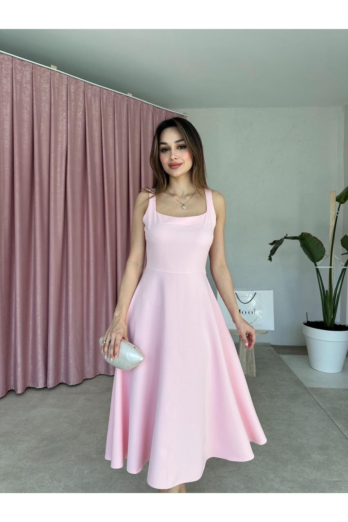 Mooi Butik DANDELİON Midi Elbise 5320 - Pembe