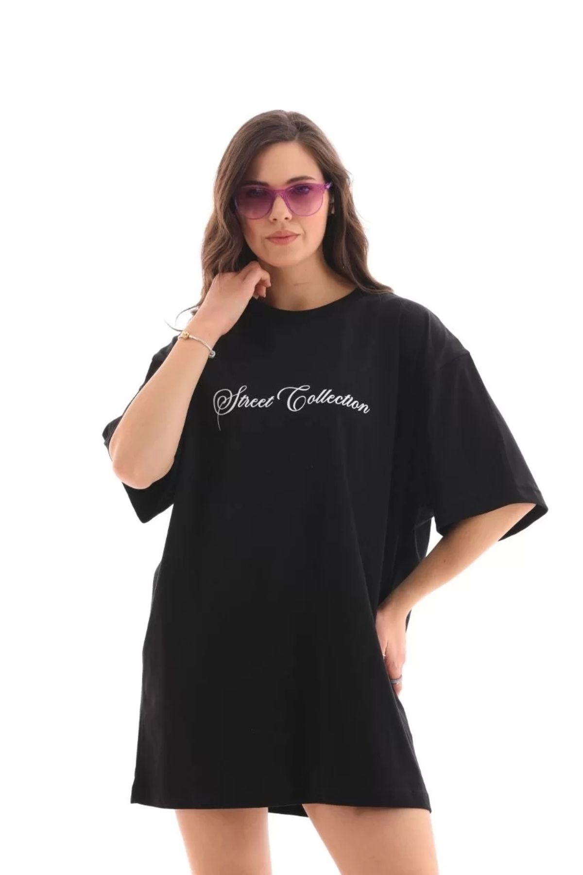 CVS Unisex Bisiklet Yaka Baskılı Oversize T-Shirt - Siyah