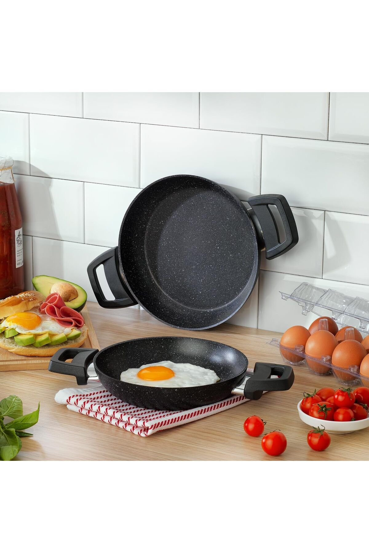 DERİK Derik Black Stone 2 li Sahan Seti 18+22 Cm-Siyah YENİ 1122015