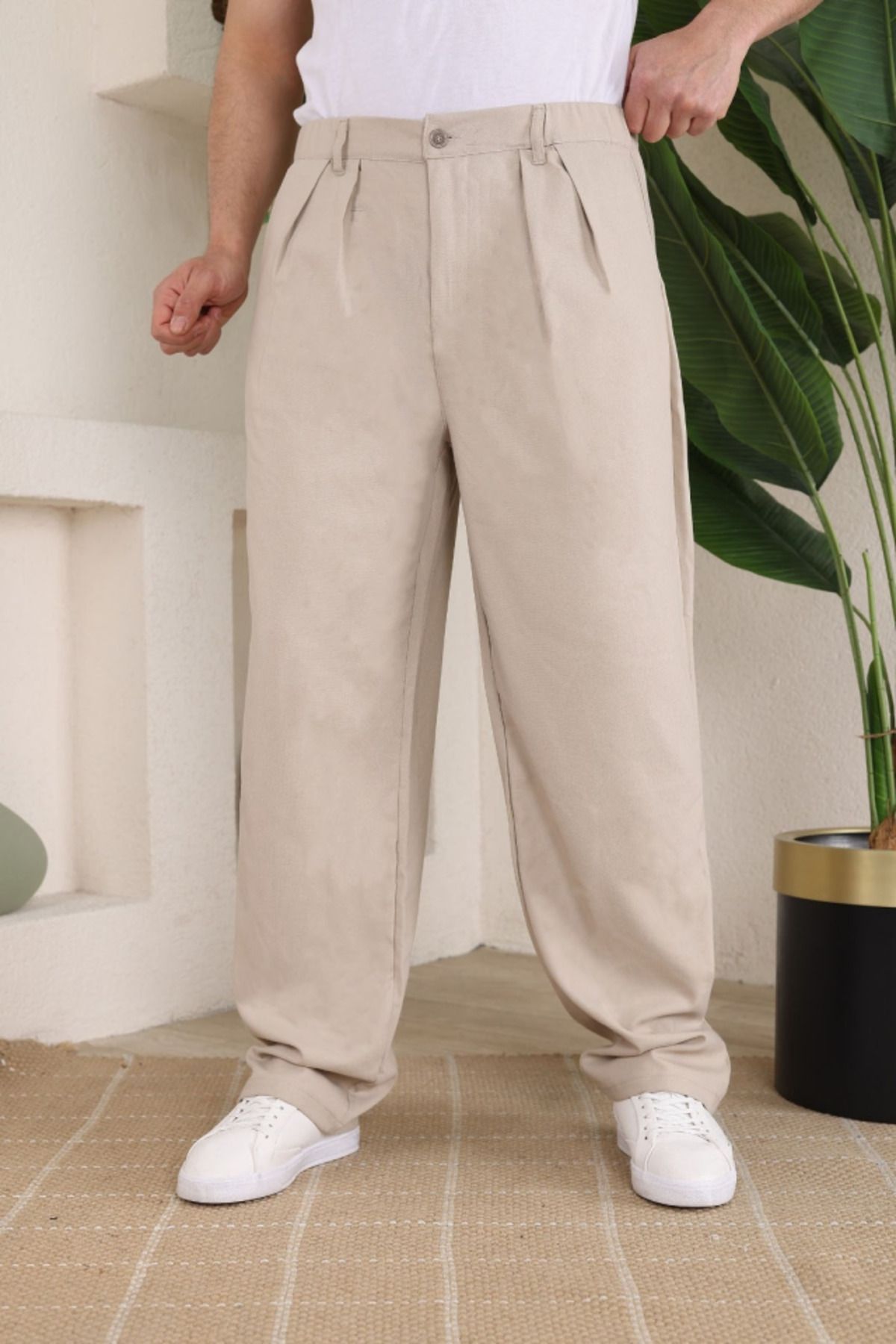novafems Erkek Beli Lastikli Pileli Baggy Pantolon