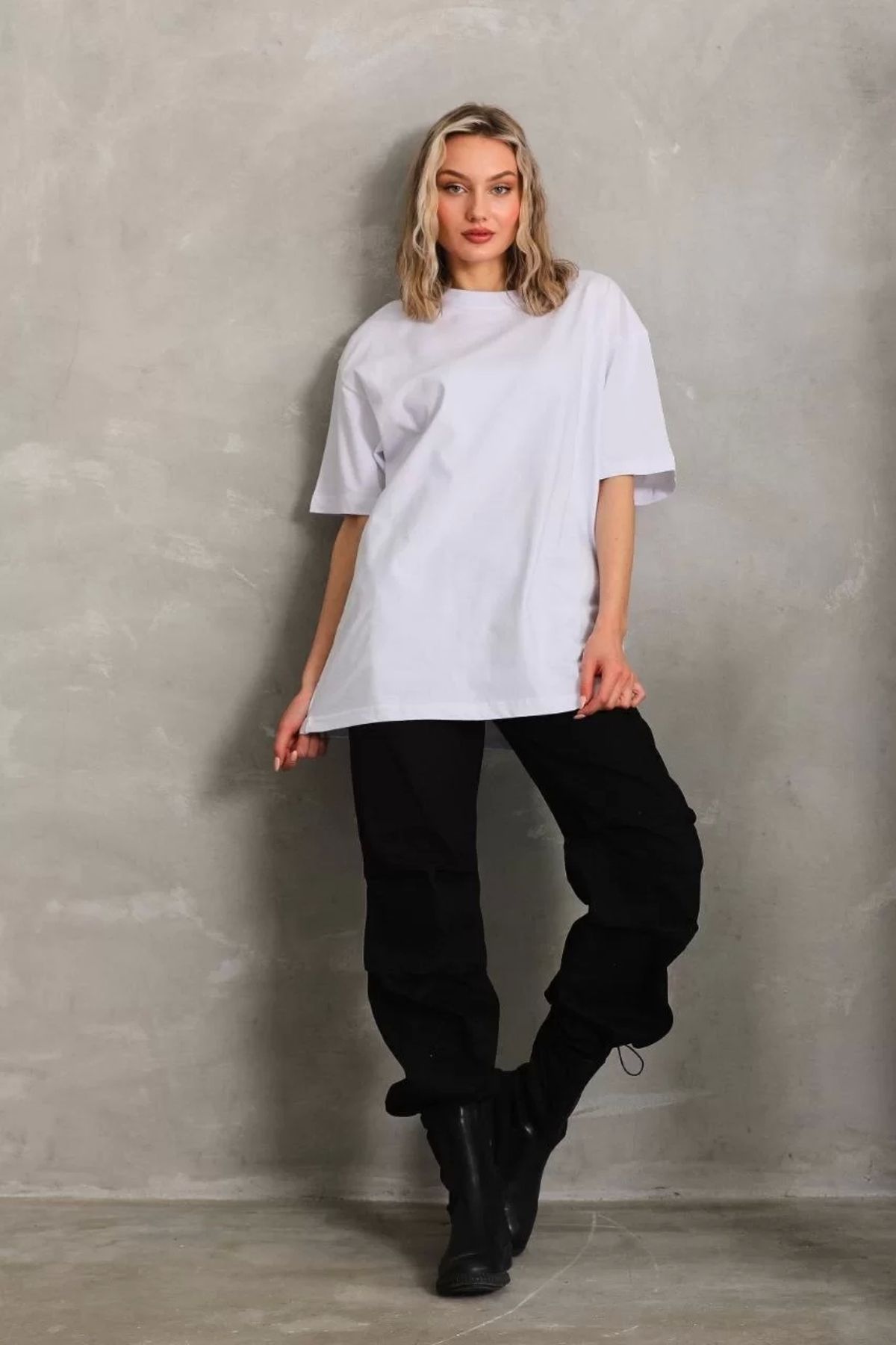 CVS Unisex Bisiklet Yaka 20/1 Düz Oversize T-Shirt - Beyaz