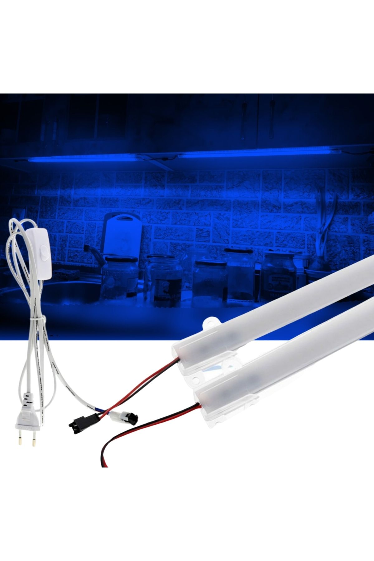 burul SB-6510 2 Adet 50 Cm 220v Opak Çubuk Bar Led Mavi Işık ve Butonlu Fiş