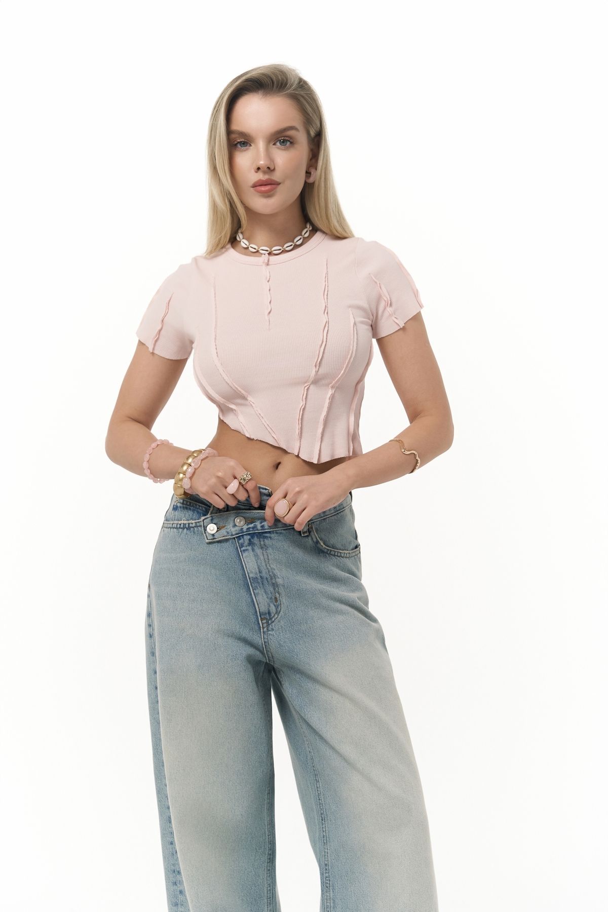 MAİ COLLECTİON Norris Asimetrik Pembe Crop