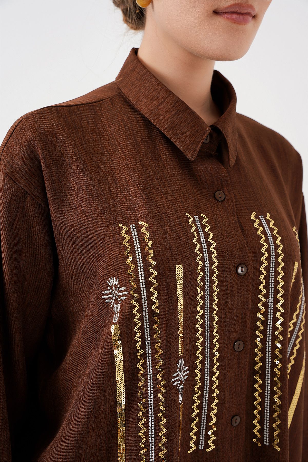 Bigdart-Patterned Tunic Trousers Double Suit 6720 - Brown 5