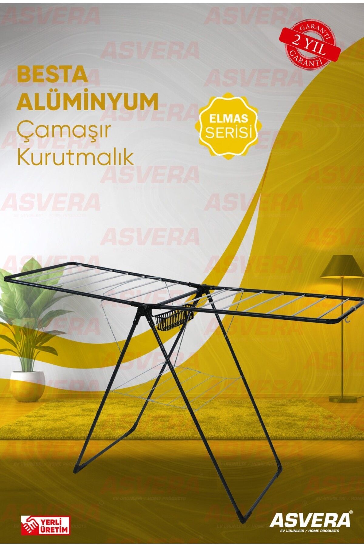 teknotrust Elmas Serisi - Besta Yarı Alüminyum Çamaşır Kurutmalık - Sepetli Çamaşır Kurutma Askısı