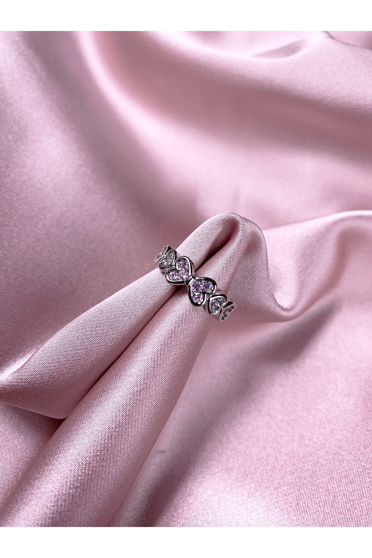 Jewerly Pink Bow- Kurdeleli Kalpli Pembe Çelik Yüzük