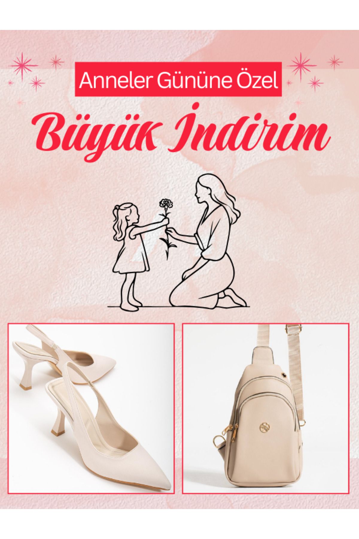 BAKHADİ Anneler Günü Seti Siyah Tokalı Topuklu Ayakkabı+Çanta