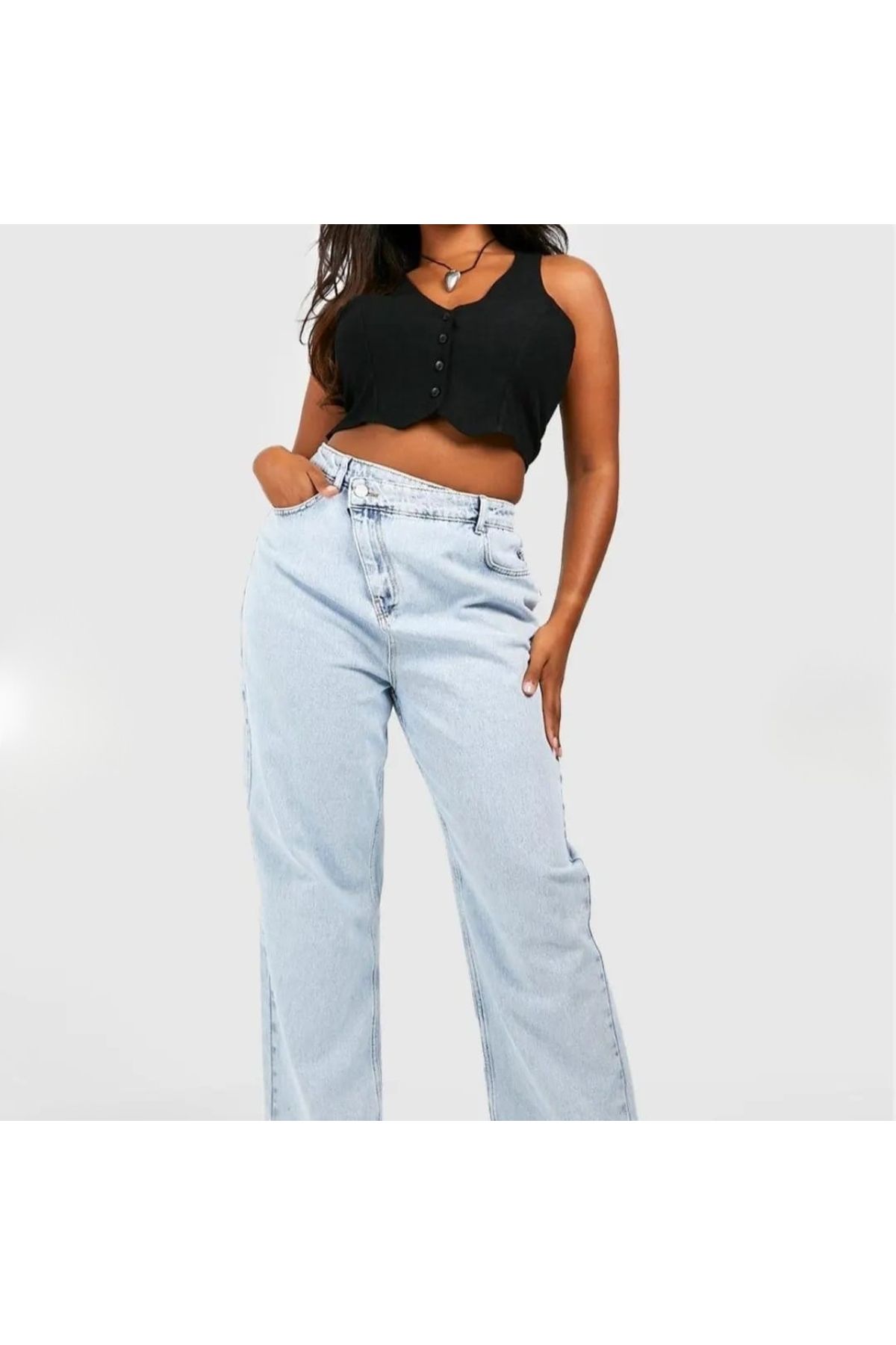 Shop Kafka BÜYÜK BEDEN ASİMETRİK KAPAMALI MODEL JEAN (KOT) PANTOLON AÇIK MAVİ