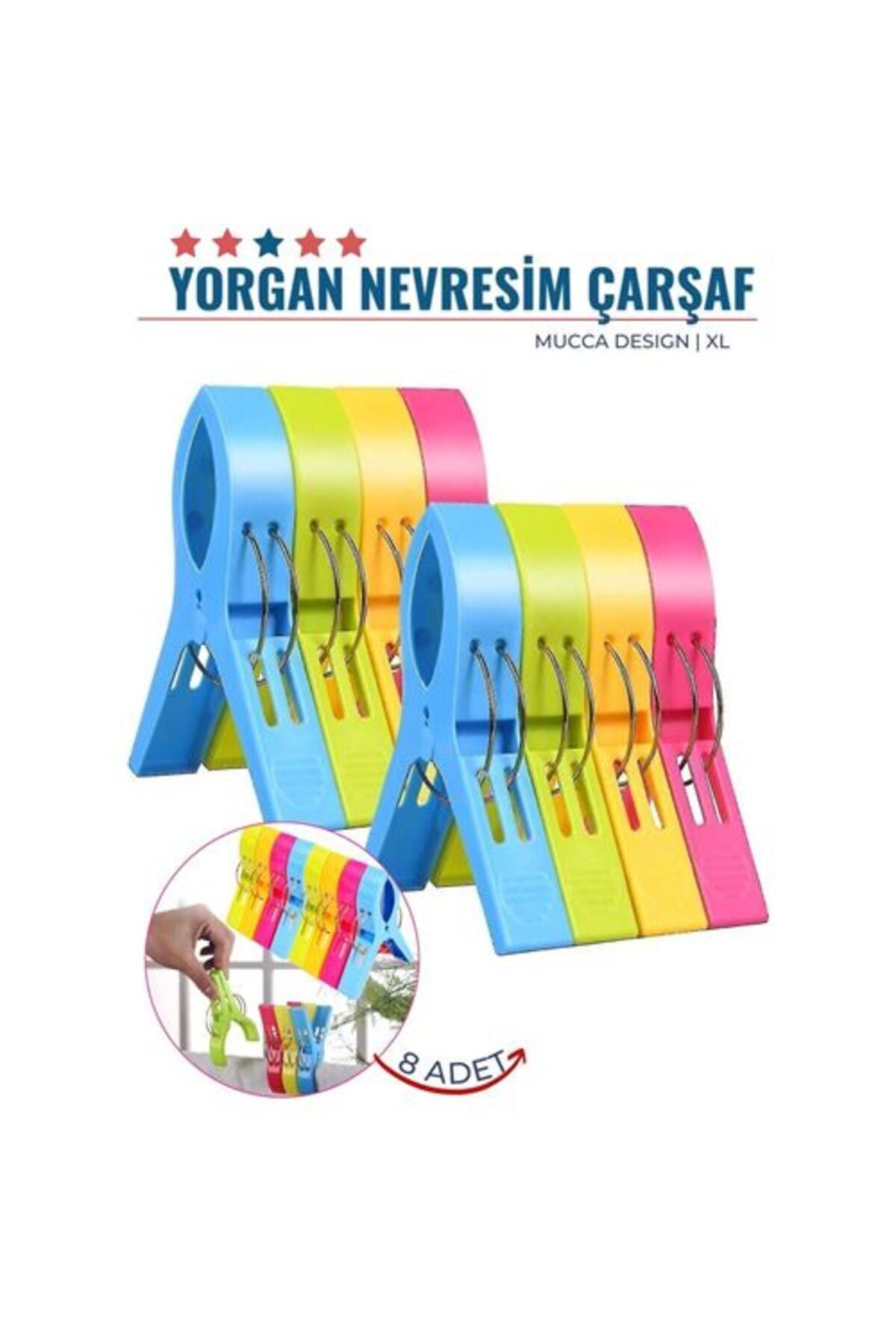 teknotrust Xl Yorgan Nevresim Çarşaf Mandalı 8 Adet Mucca Design