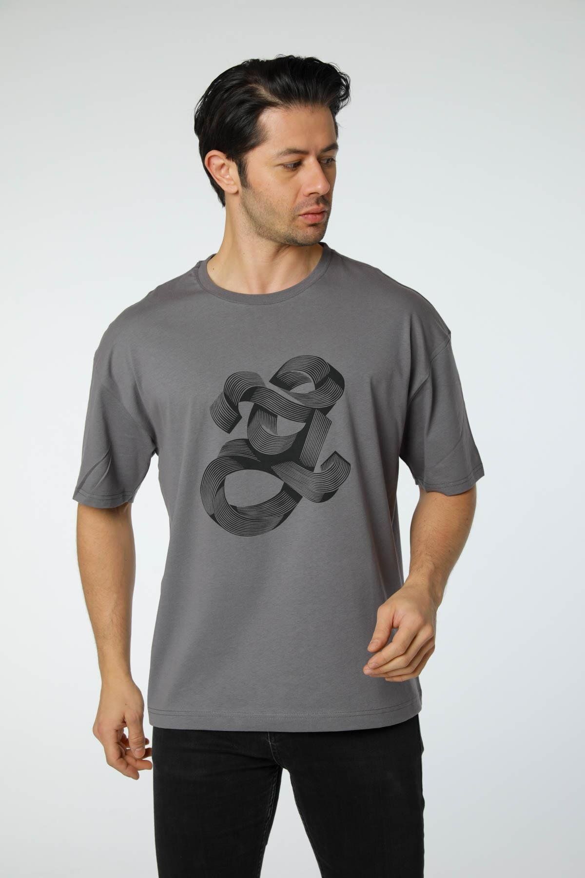rugatchi Baskılı Oversize Bisiklet Yaka T-Shirt