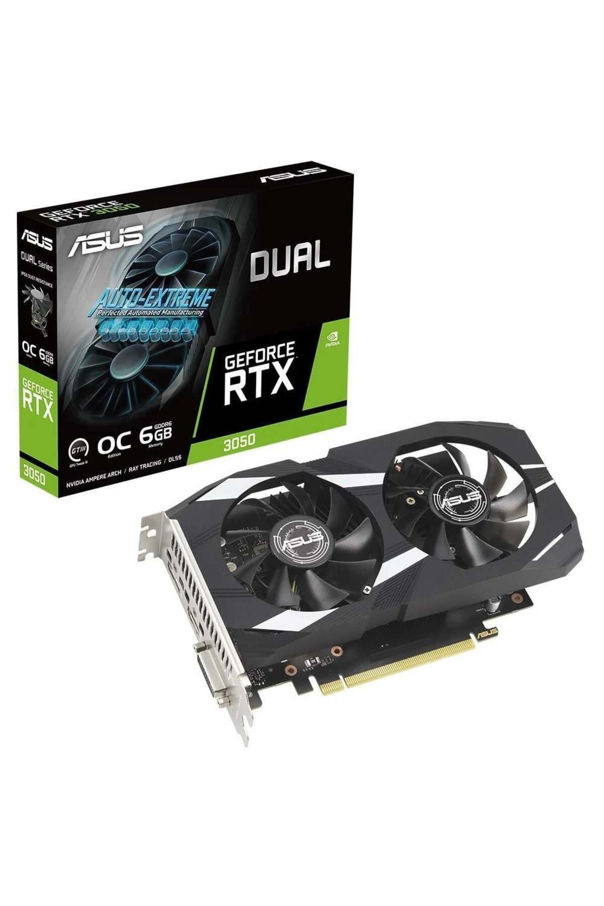 ASUS Dual GeForce RTX 3050 OC DUAL-RTX3050-O6G NVIDIA 6GB GDDR6 96Bit DX12 Gaming Ekran Kartı