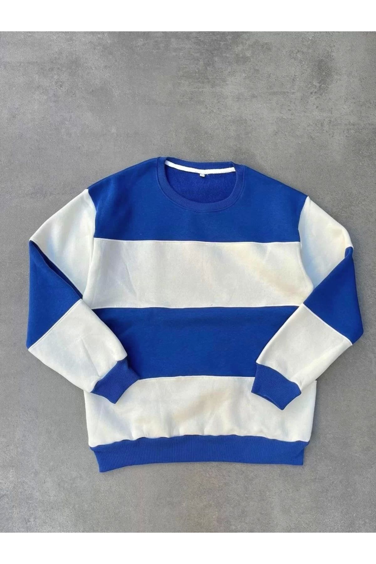 CVS Parçalı Bisiklet Yaka Baskılı SweatShirt - Mavi