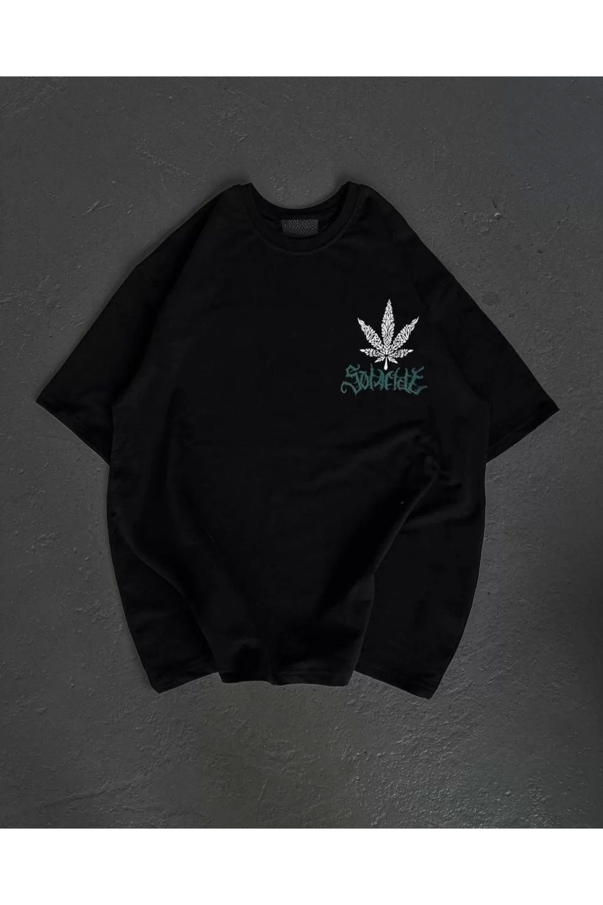 CVS Unisex Bisiklet Yaka Baskılı Oversize T-Shirt - Siyah