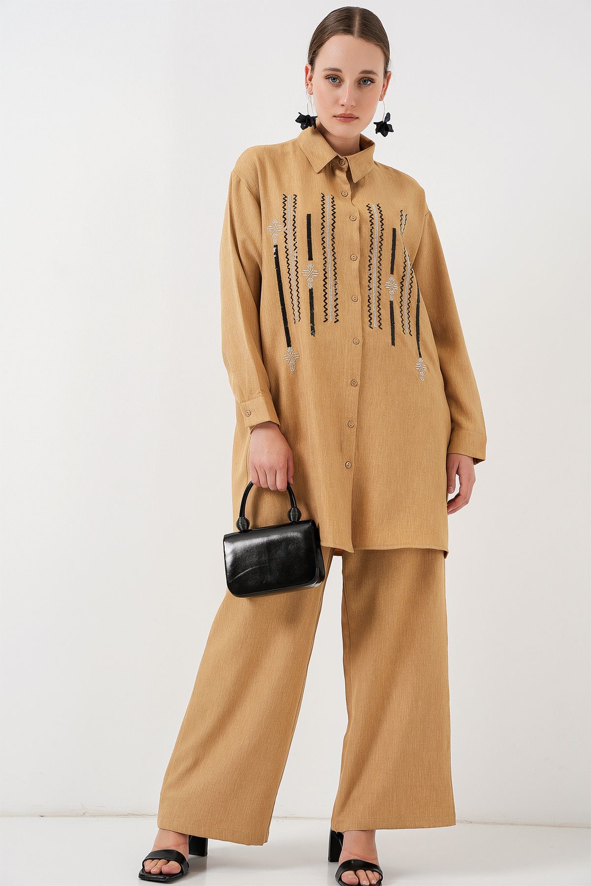 Bigdart-Patterned Tunic Trousers Double Set 6720 - Biscuit 3