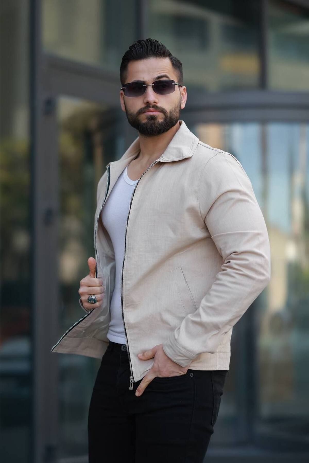 LUMAST Yeni Sezon Erkek Premium Yazlık/Baharlık Keten Polo Yakalı İnce Ceket