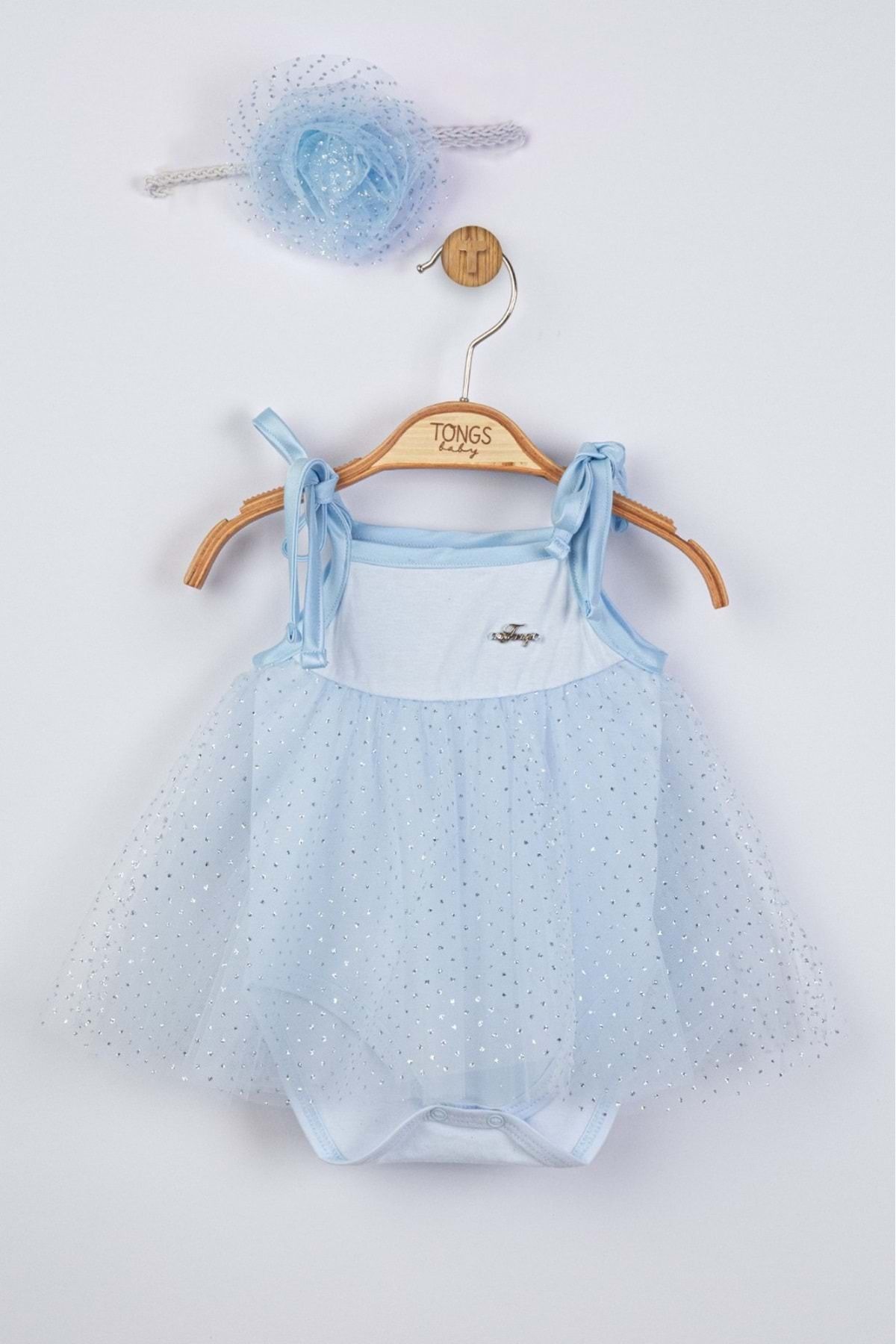 wakawakakidsstore Sim Detaylı Tüllü Açık Mavi Bebek Body ve Bandana Takım