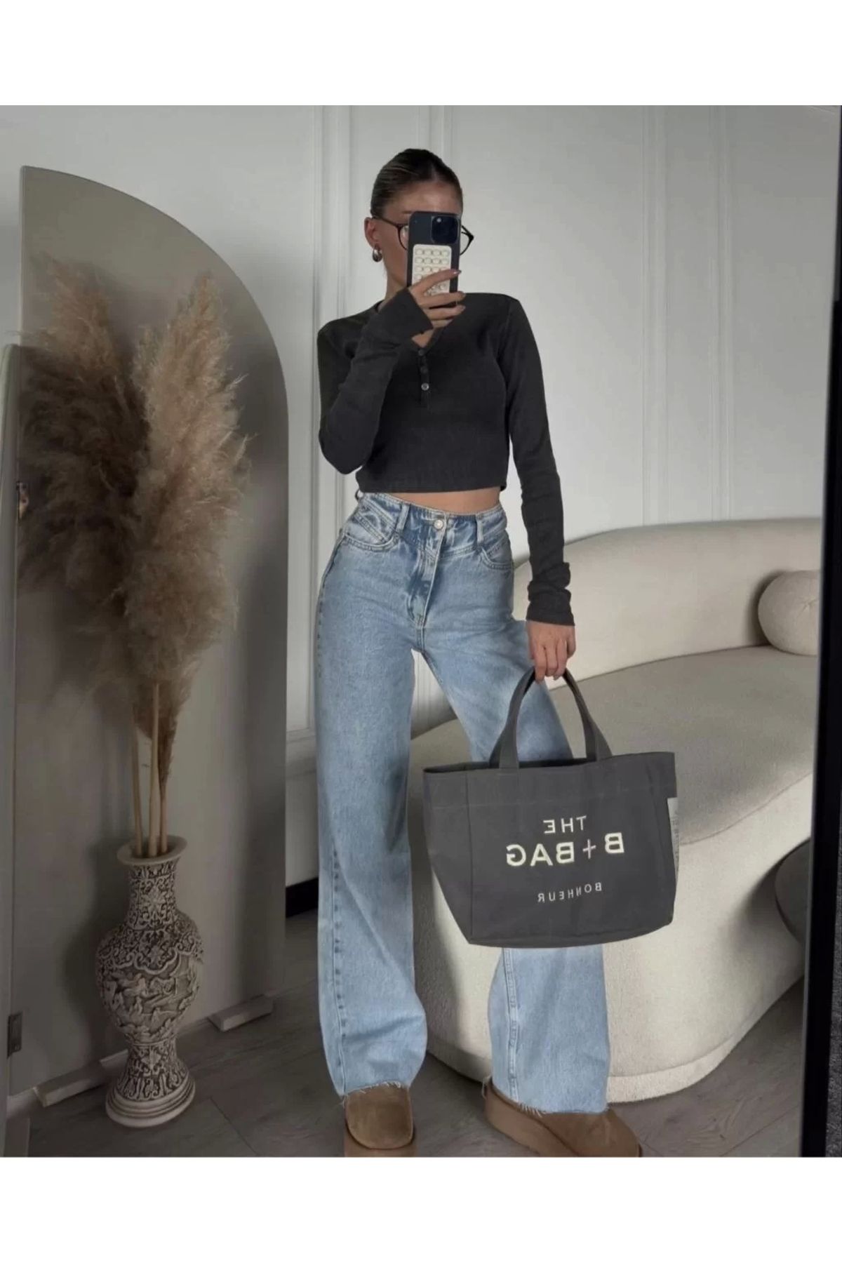 CVS Düğme Detaylı Yıkamalı Crop