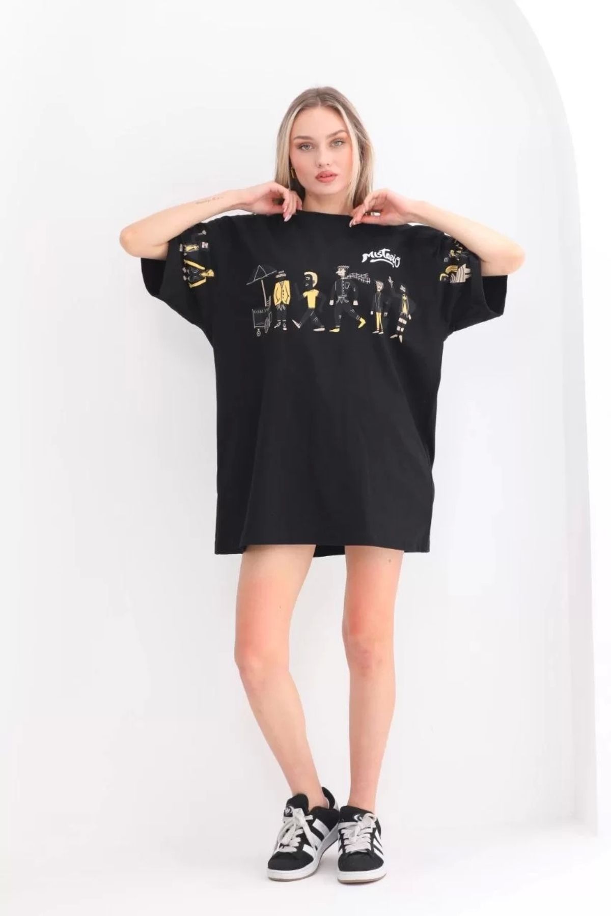 CVS Unisex Bisiklet Yaka Baskılı Oversize T-Shirt - Siyah