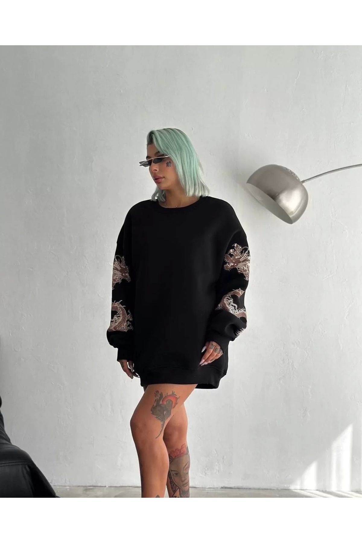 CVS Kadın Bisiklet Yaka Baskılı SweatShirt - Siyah