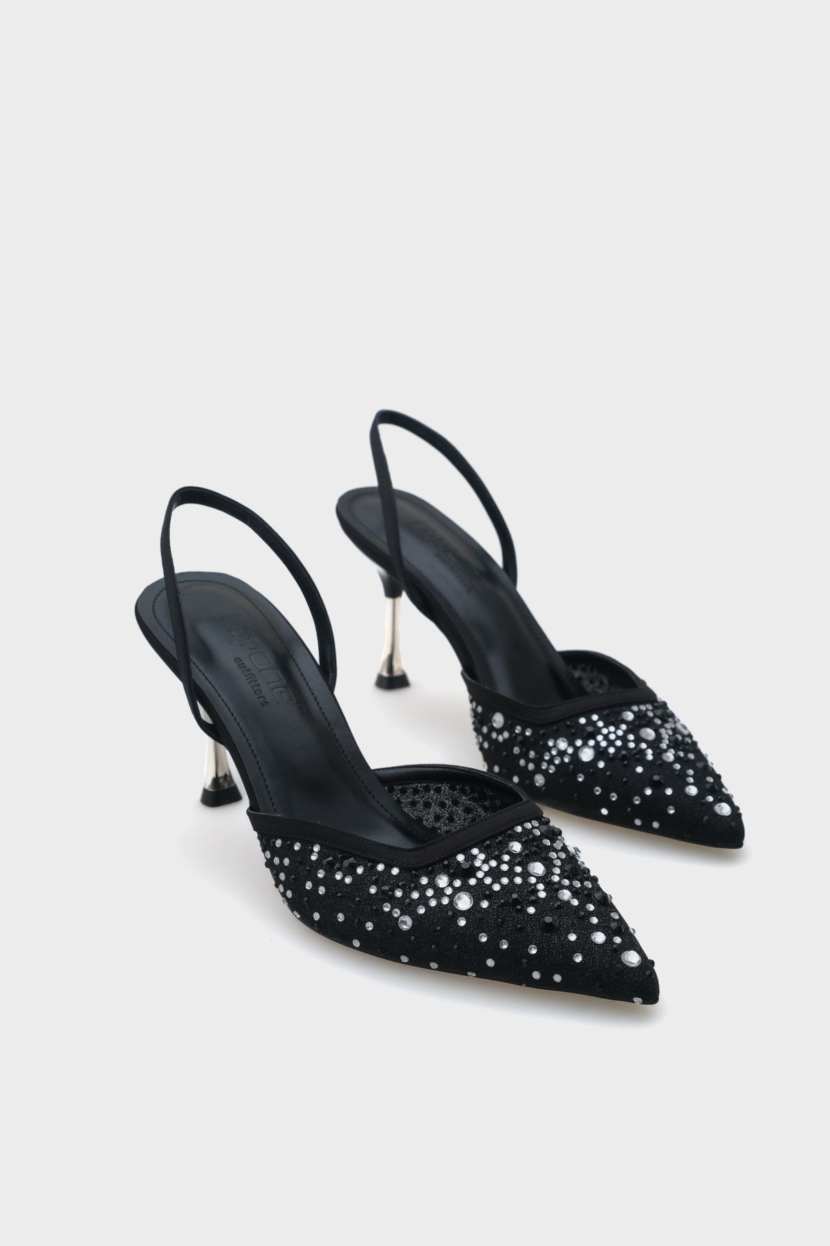 Capone Outfitters Pantofi Eleganti De Damă Cu Toc Mediu Rhona, Plasă, Piatră Completă, Cu Toc Metalic Femeie - 38