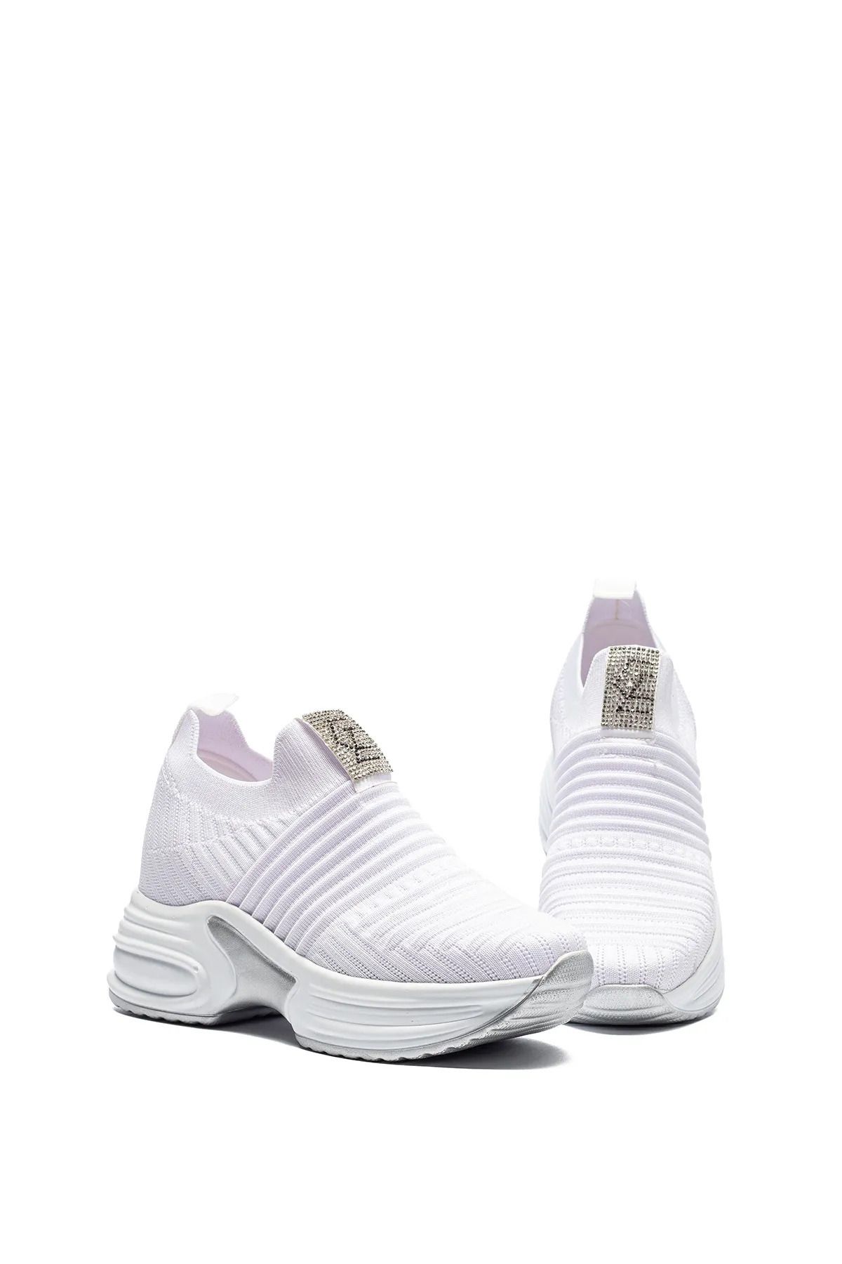 McDark KADIN BEYAZ GİZLİ ÖKÇE YÜKSEK TABAN TRİKO SNEAKER AYAKKABI