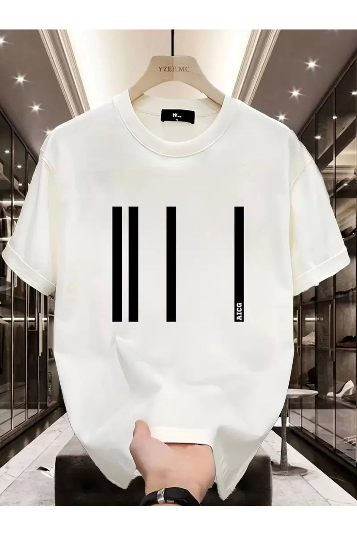 CVS AICG Baskılı Kadın Oversize Bisiklet Yaka T-shirt - Beyaz