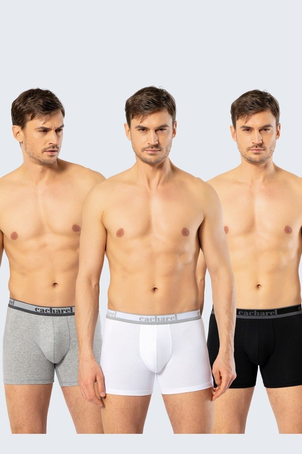 Cacharel 3'lü Erkek Boxer Uzun Paça Pamuklu Likralı Erkek Boxer