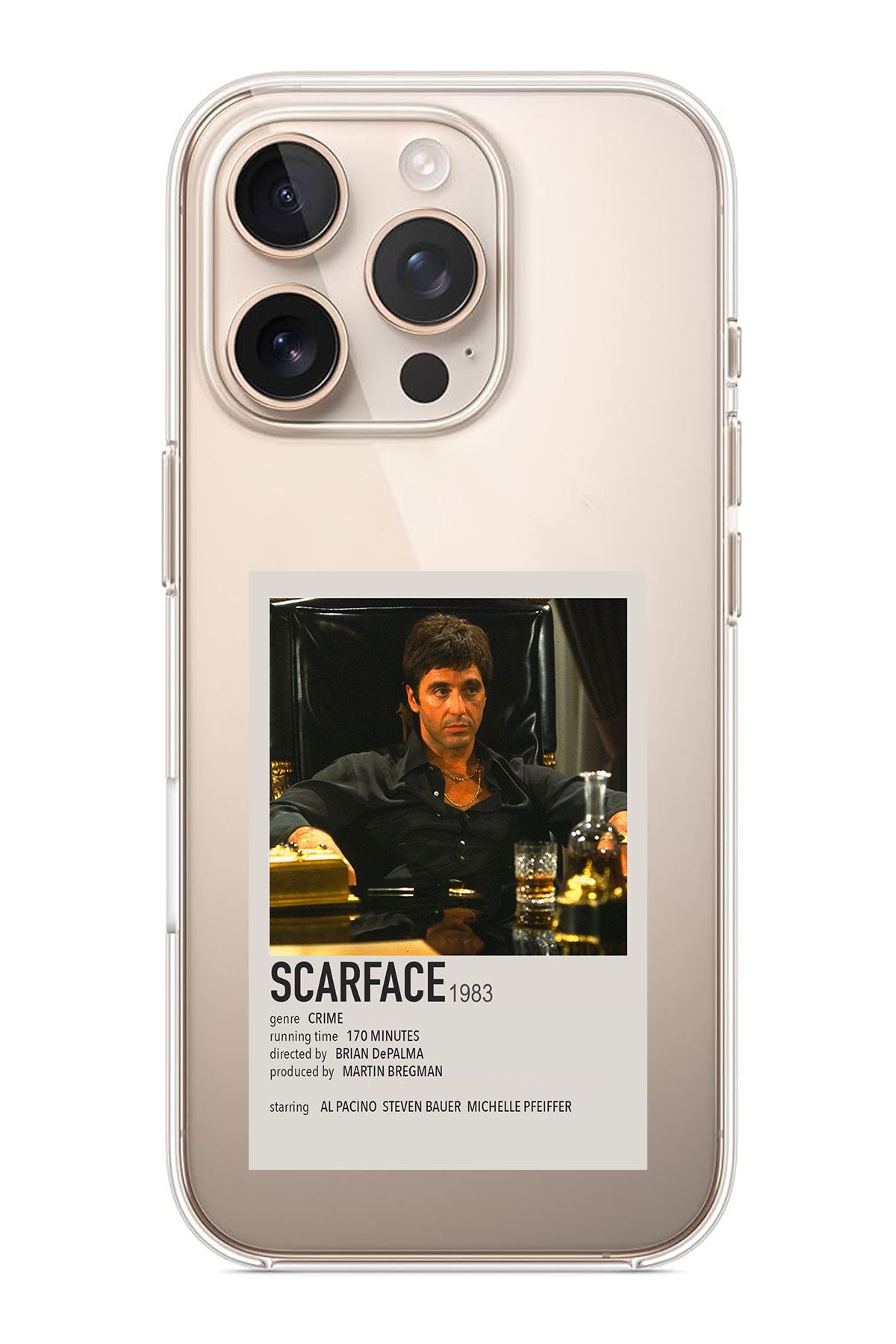 TechTree iPhone 16 Pro Max Uyumlu Scarface Mini Poster Tasarımlı Şeffaf Silikon Kılıf