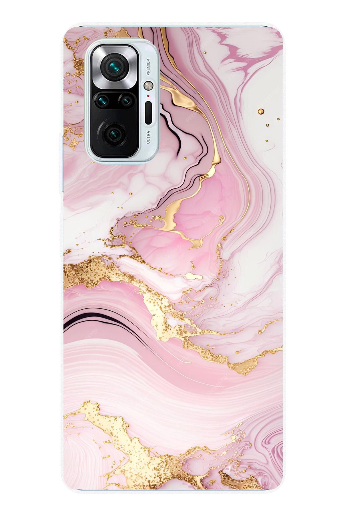 TechTree Redmi Note 10 PRO Uyumlu Pembe Mermer Şeffaf Silikon Kılıf