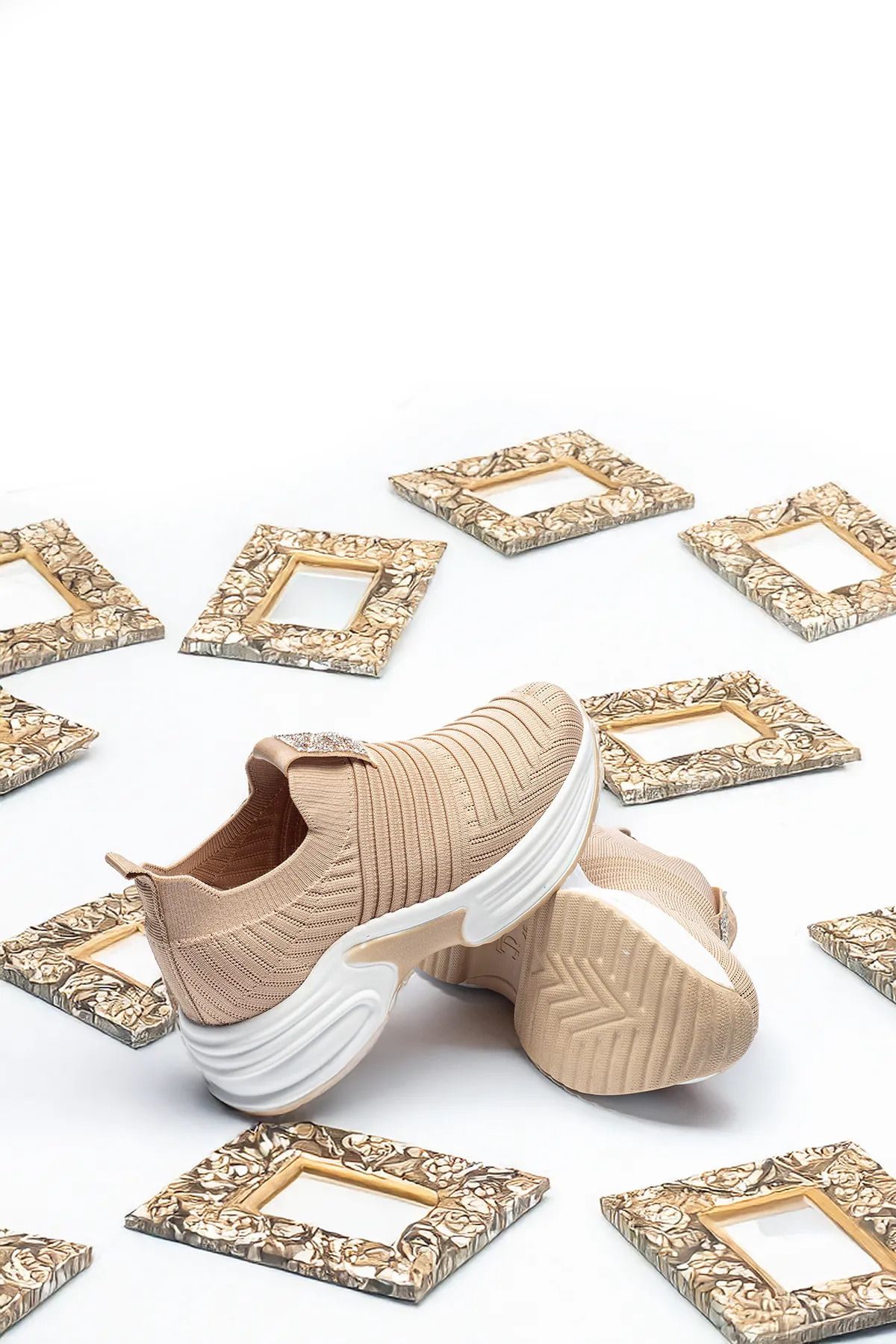 McDark KADIN BEJ GİZLİ ÖKÇE YÜKSEK TABAN TRİKO SNEAKER AYAKKABI