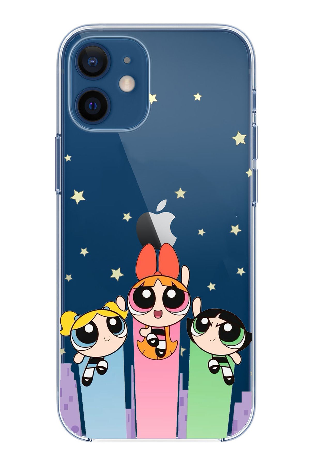 TechTree iPhone 12 Mini Uyumlu Powerpuff Girls Tasarımlı Şeffaf Silikon Kılıf