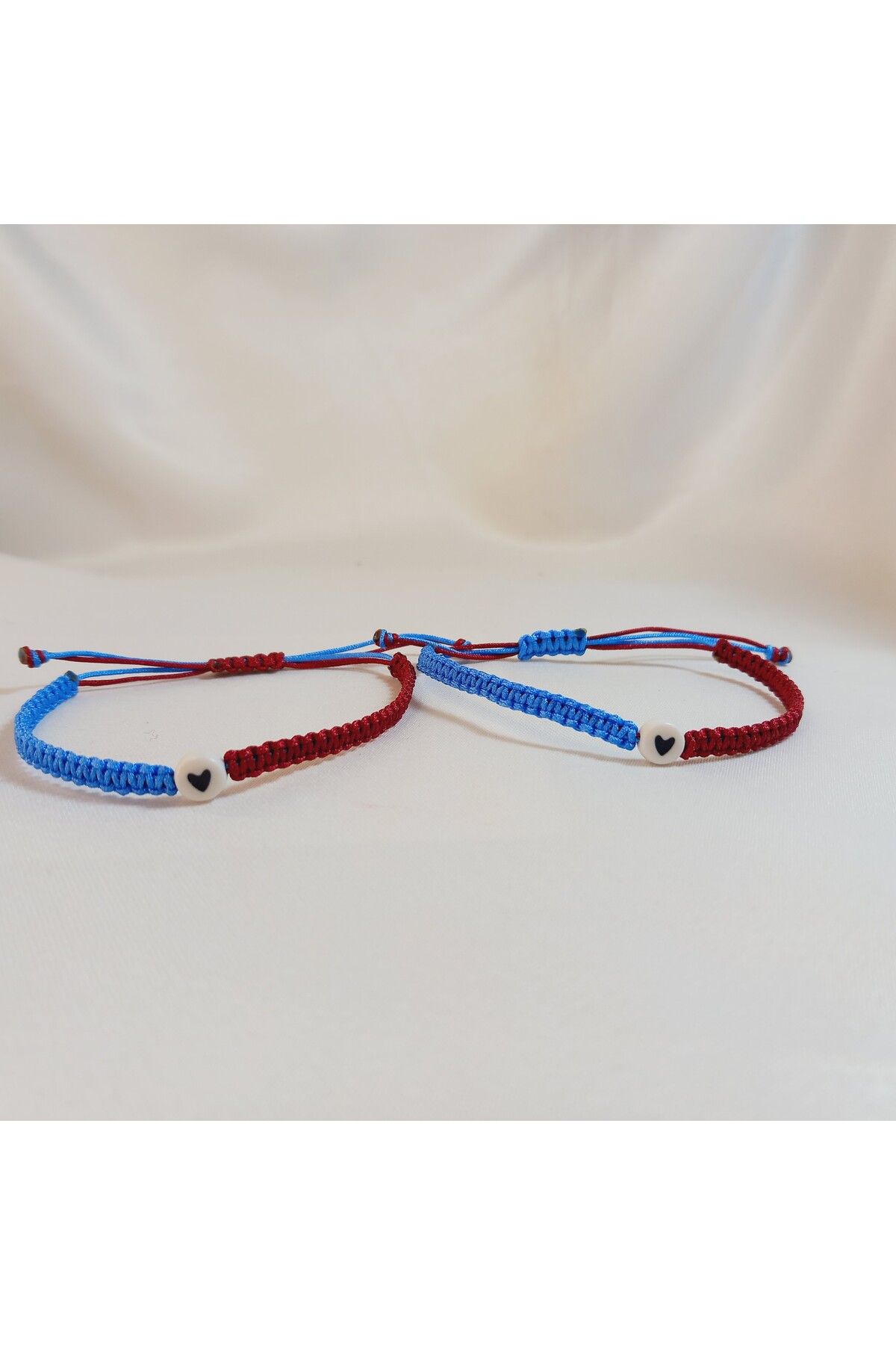 Crystal Atelier Bordo Mavi Taraftar 2'li Kalp Bileklik Set-Çift Sevgili Arkadaşlık Trabzonspor Makrome Örgü Bileklik