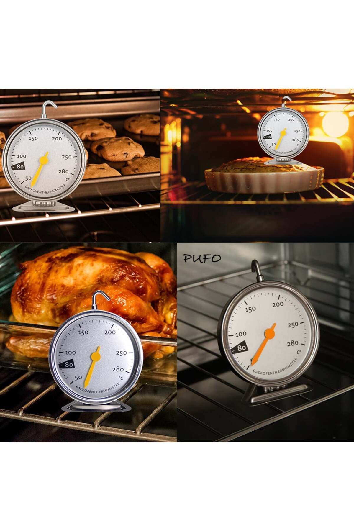 PUFO-Meat Analog Metal Thermometer With Hook For Oven, Measuring Range 50-280°c 3