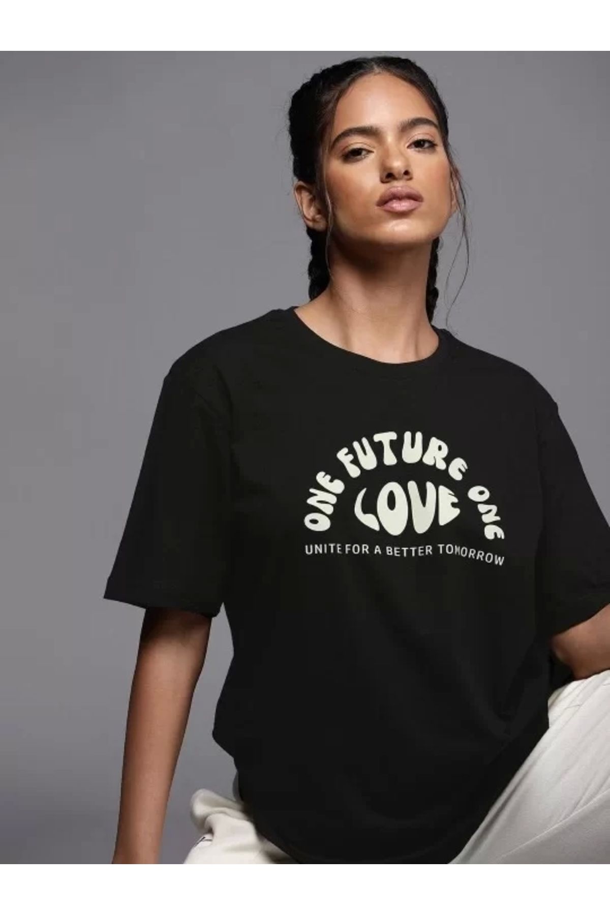 CVS Kadın Baskılı Oversize T-shirt - Siyah